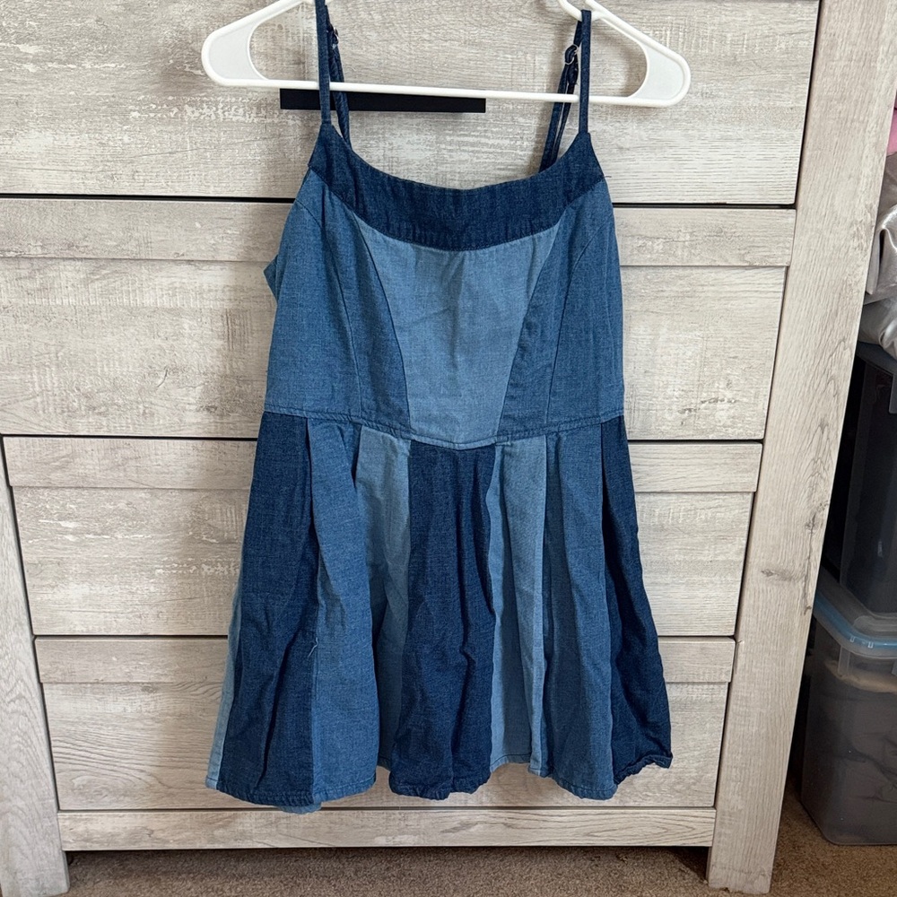 Color-block denim mini dress